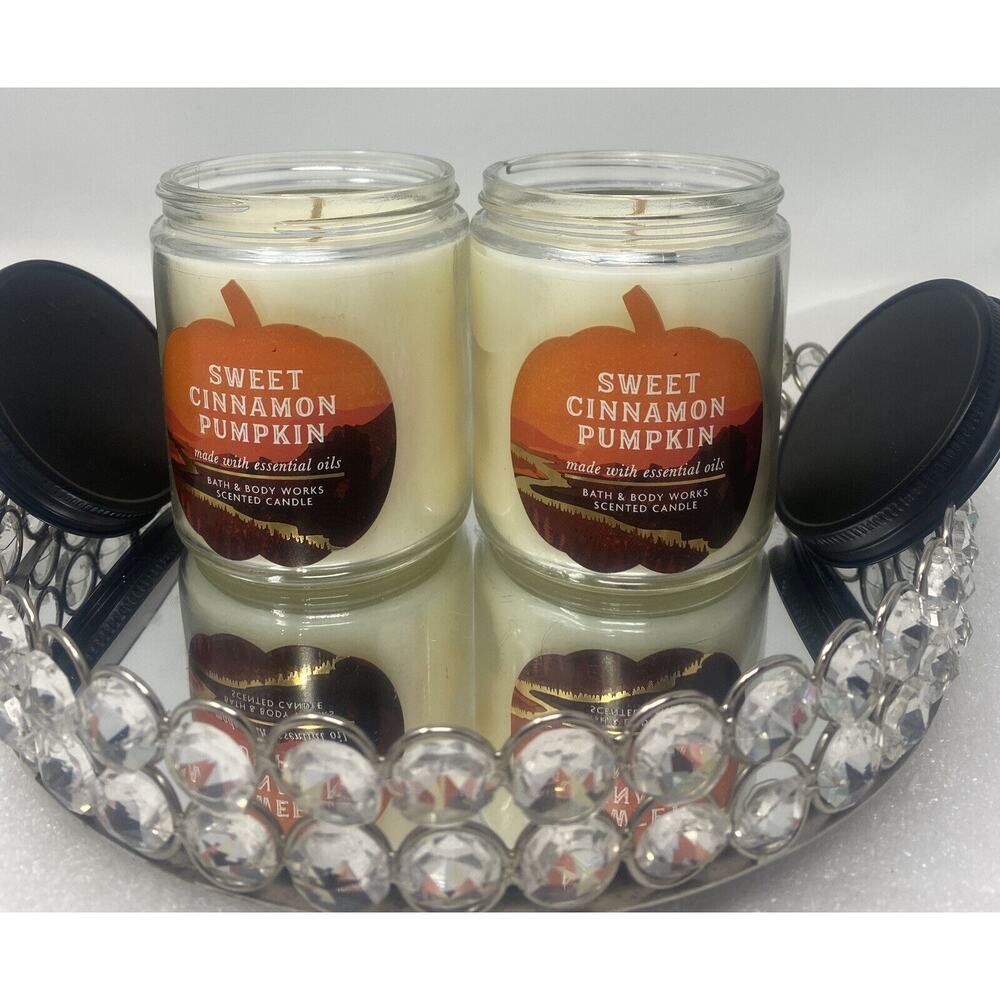 2 BATH & BODY WORKS SWEET CINNAMON PUMPKIN SINGLE WICK SCENTED CANDLE 7 OZ EA